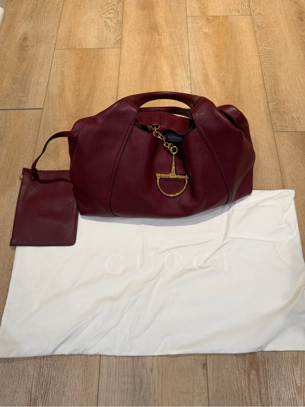 Gucci Softbit Maxi Texted Leather Tote Burgundy Bag